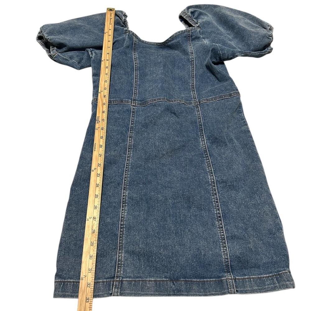 Madden Girl Sz M Jean Denim Mini Puff Sleeve Dress Sweetheart Neckline Zip Up - Picture 10 of 12